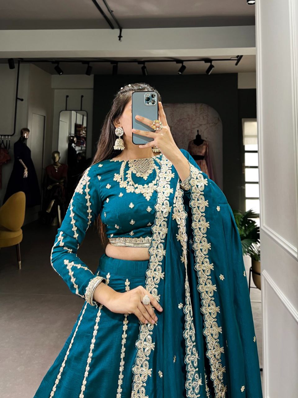 Wedding Collection 2025 – Firozi Vichitra Silk Embroidered Lehenga Set