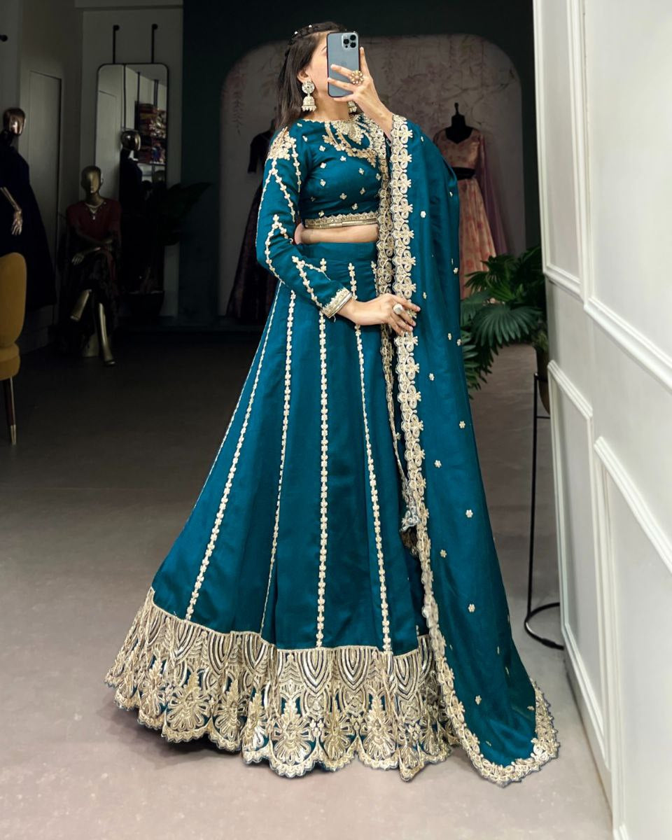 Wedding Collection 2025 – Firozi Vichitra Silk Embroidered Lehenga Set
