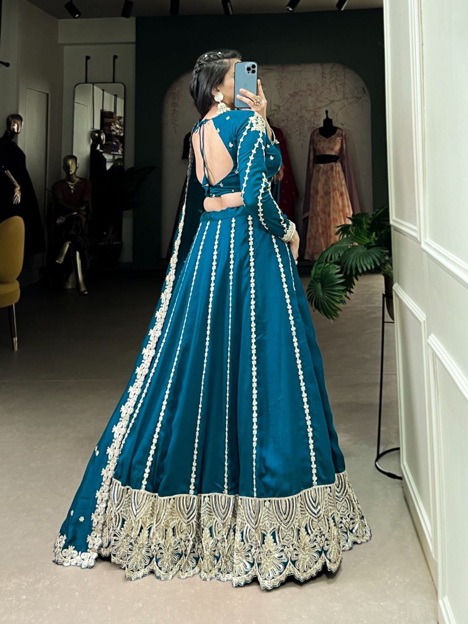 Wedding Collection 2025 – Firozi Vichitra Silk Embroidered Lehenga Set
