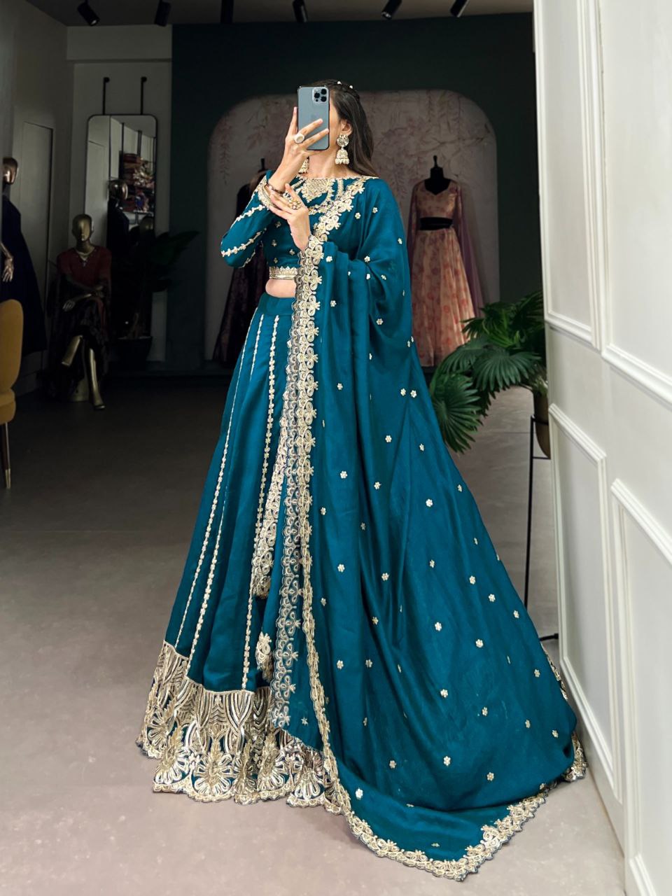Wedding Collection 2025 – Firozi Vichitra Silk Embroidered Lehenga Set