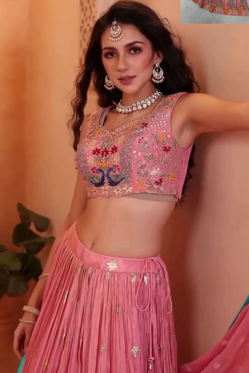 Wedding Wear Pure Chinon Embroidered Lehenga Choli Set