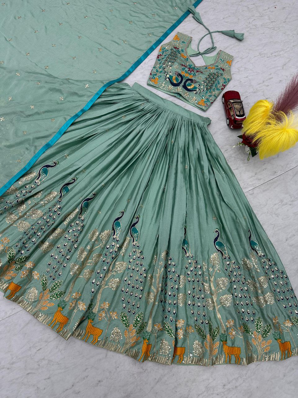 Wedding Wear Pure Chinon Embroidered Lehenga Choli Set