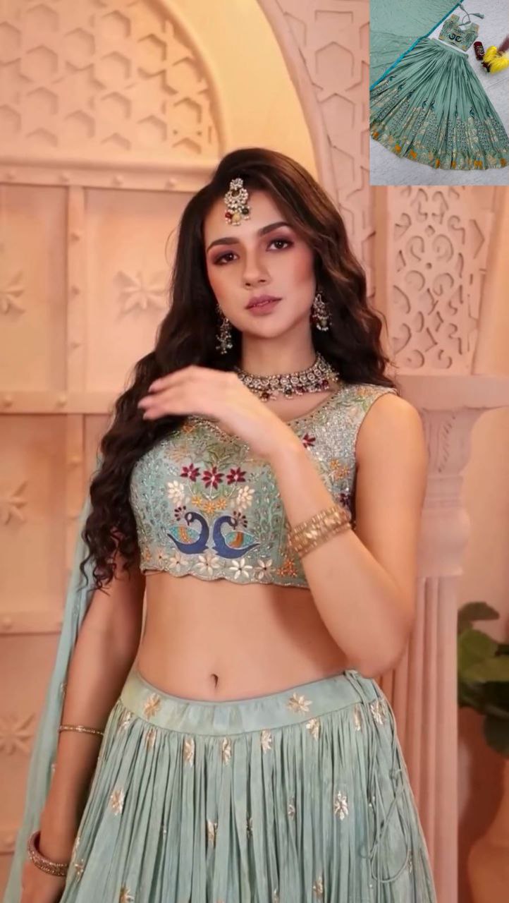 Wedding Wear Pure Chinon Embroidered Lehenga Choli Set