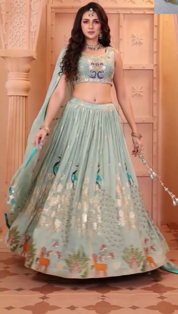 Wedding Wear Pure Chinon Embroidered Lehenga Choli Set