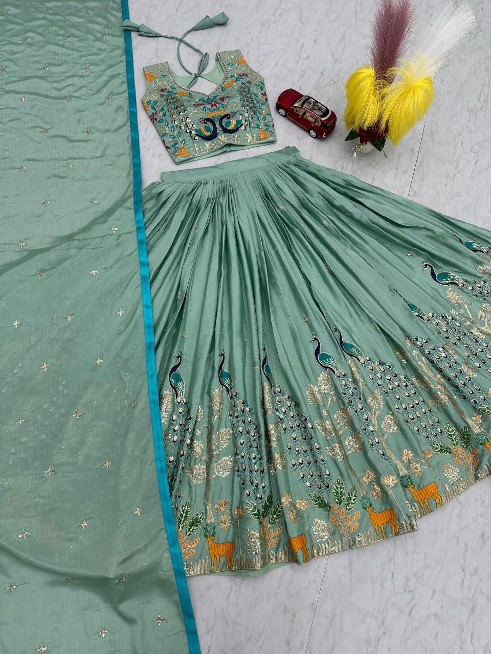 Wedding Wear Pure Chinon Embroidered Lehenga Choli Set
