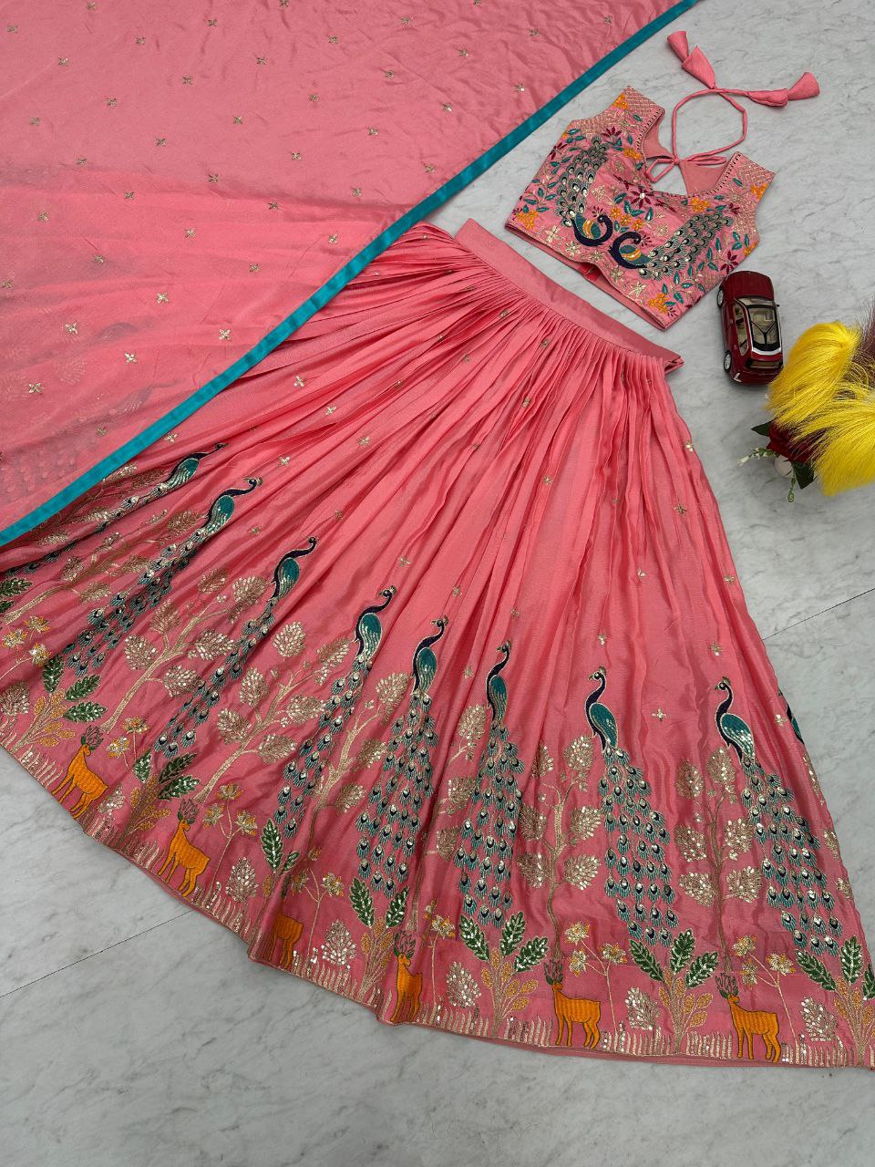 Wedding Wear Pure Chinon Embroidered Lehenga Choli Set