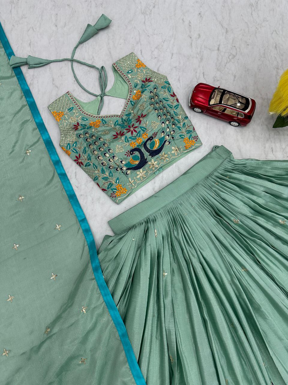 Wedding Wear Pure Chinon Embroidered Lehenga Choli Set