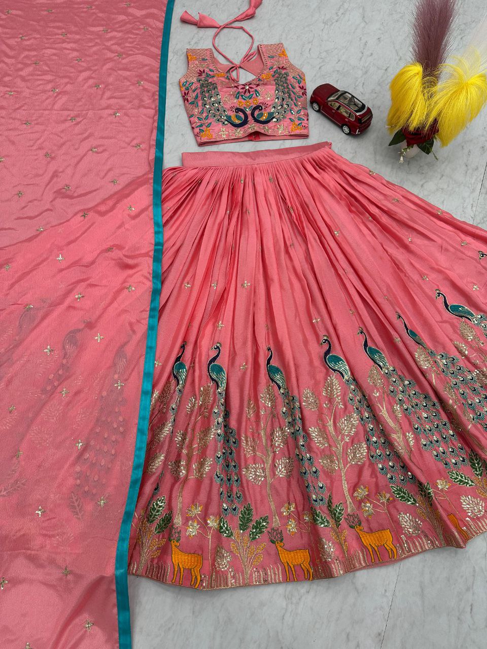 Wedding Wear Pure Chinon Embroidered Lehenga Choli Set