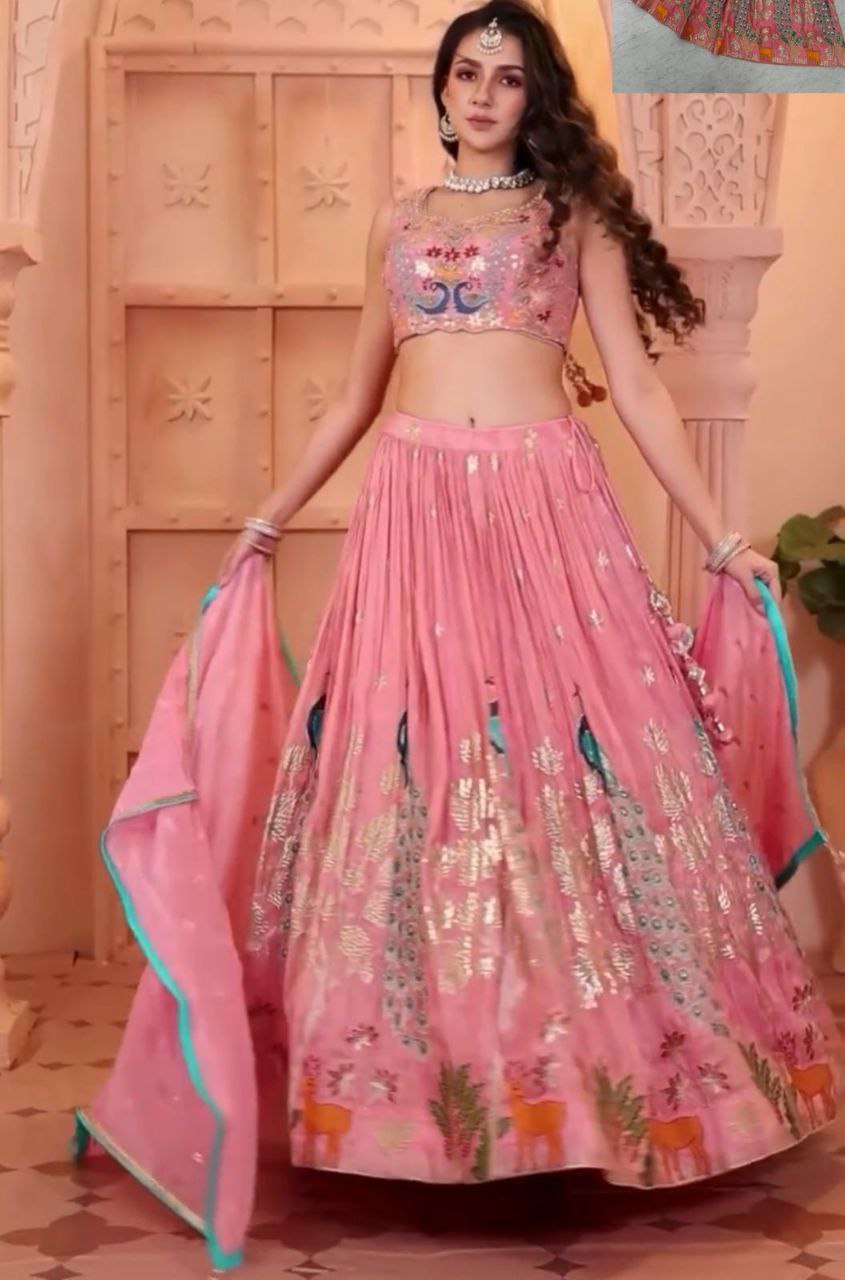 Wedding Wear Pure Chinon Embroidered Lehenga Choli Set