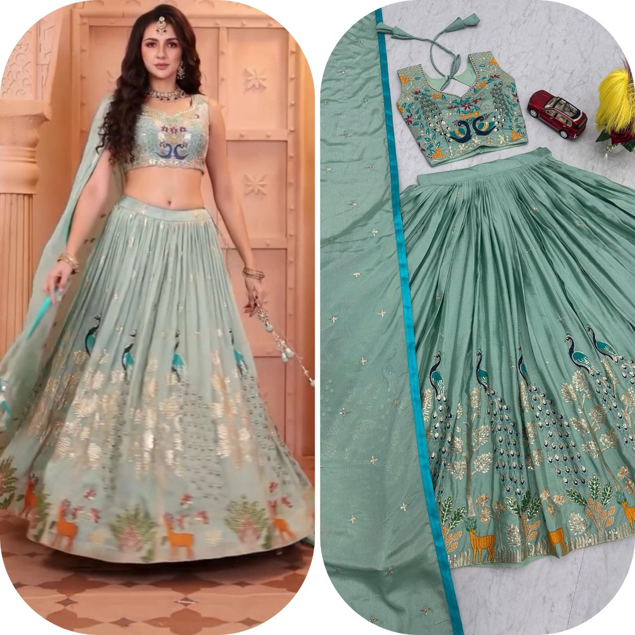 Wedding Wear Pure Chinon Embroidered Lehenga Choli Set