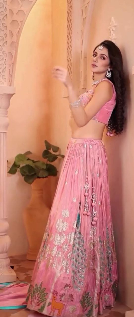 Wedding Wear Pure Chinon Embroidered Lehenga Choli Set