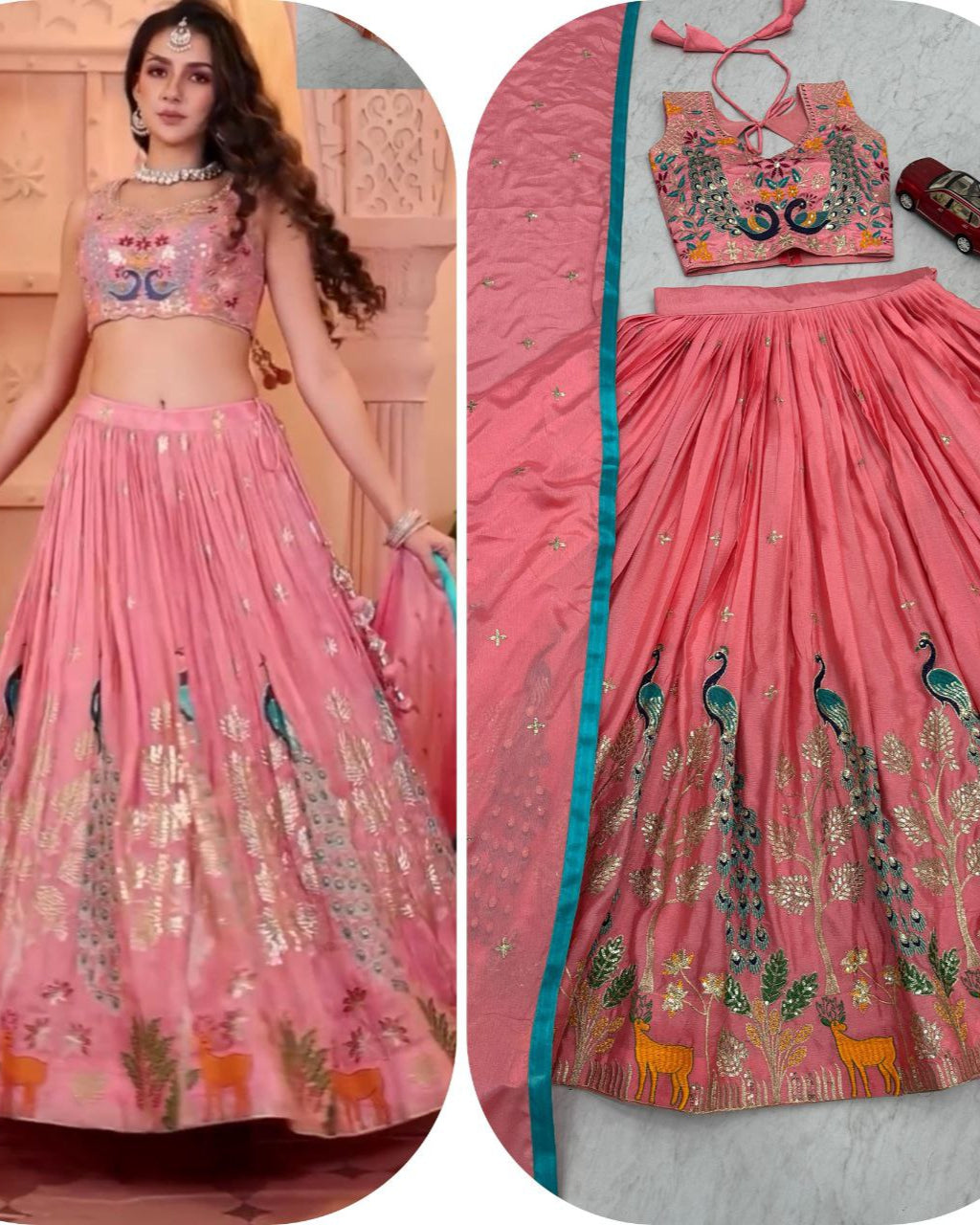Wedding Wear Pure Chinon Embroidered Lehenga Choli Set