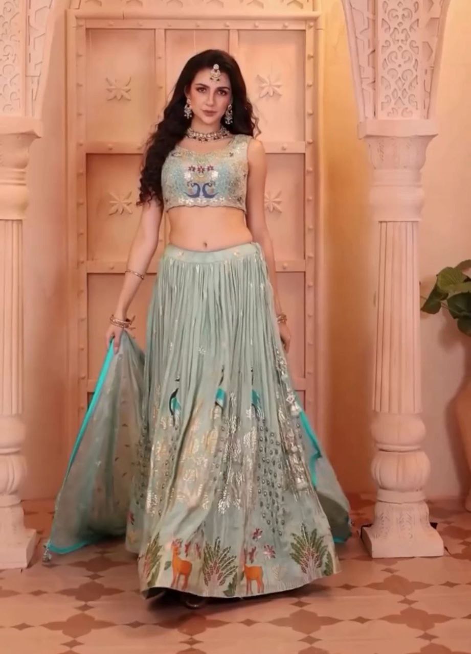 Wedding Wear Pure Chinon Embroidered Lehenga Choli Set