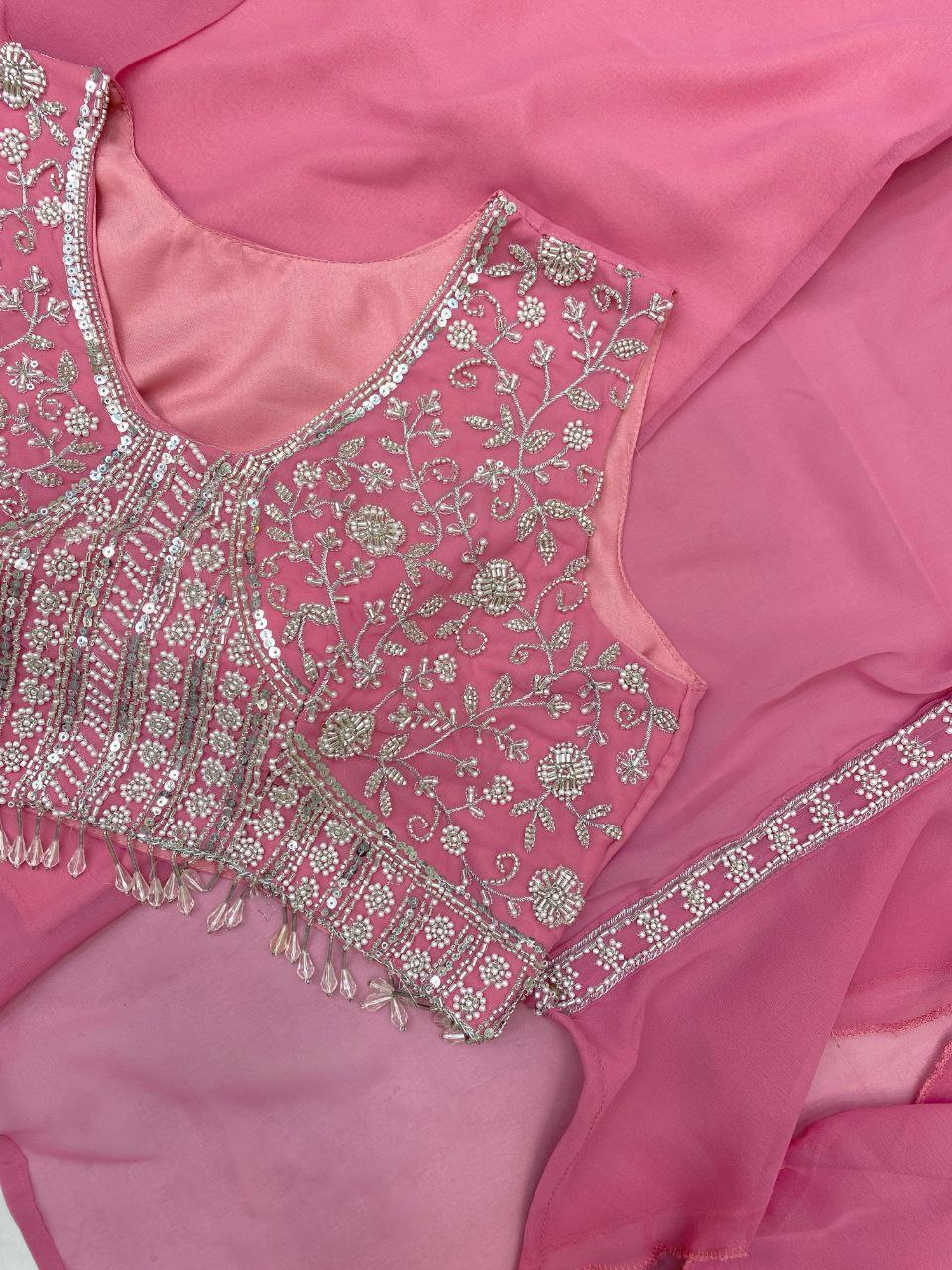 Western 3-Piece Georgette Outfit with Handwork & Embroidery – Party & Wedding Wear