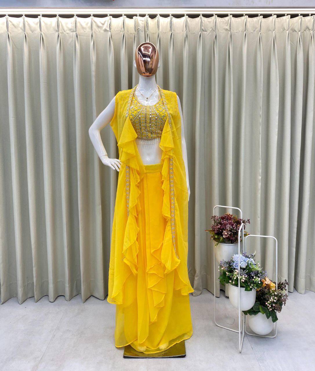 Western 3-Piece Georgette Outfit with Handwork & Embroidery – Party & Wedding Wear