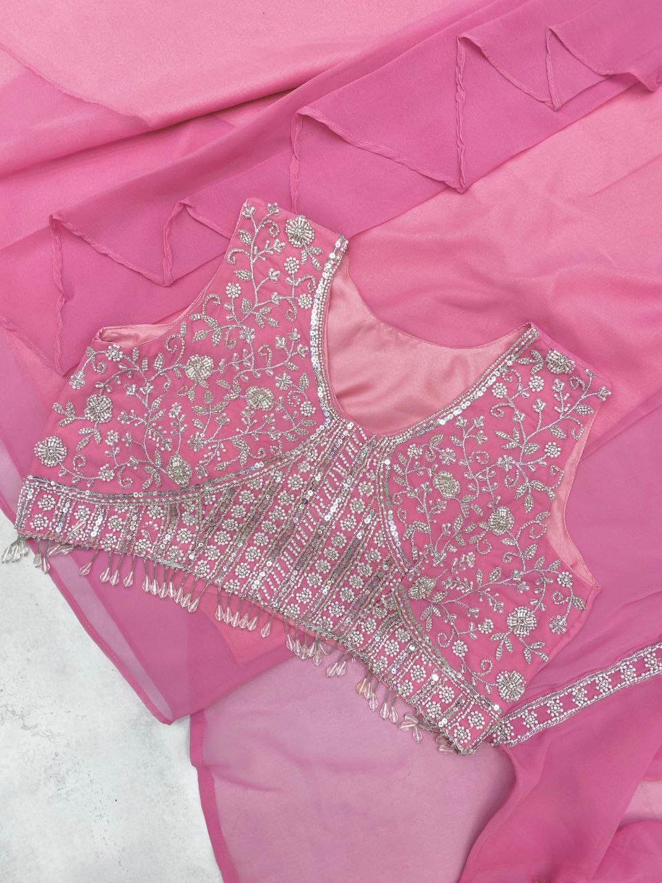 Western 3-Piece Georgette Outfit with Handwork & Embroidery – Party & Wedding Wear