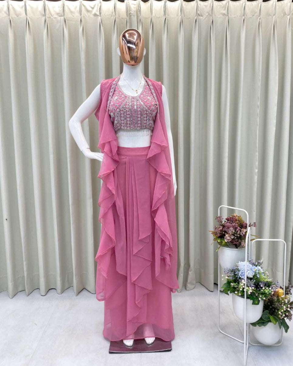 Western 3-Piece Georgette Outfit with Handwork & Embroidery – Party & Wedding Wear