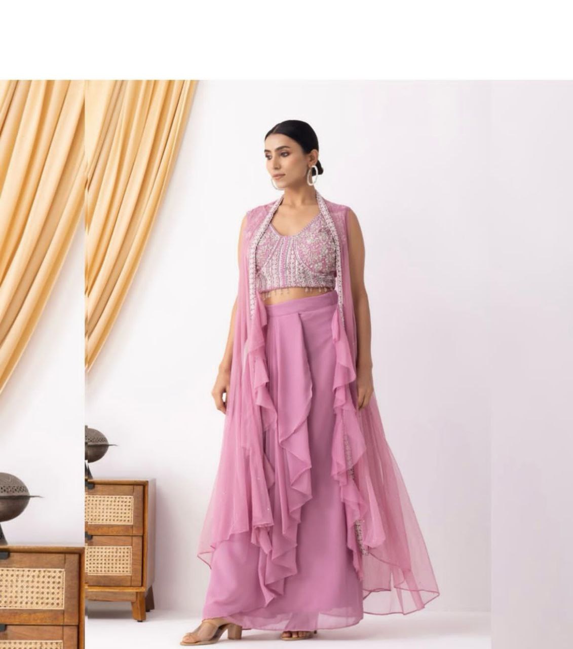 Western 3-Piece Georgette Outfit with Handwork & Embroidery – Party & Wedding Wear