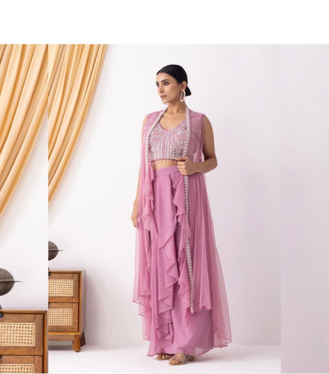 Western 3-Piece Georgette Outfit with Handwork & Embroidery – Party & Wedding Wear
