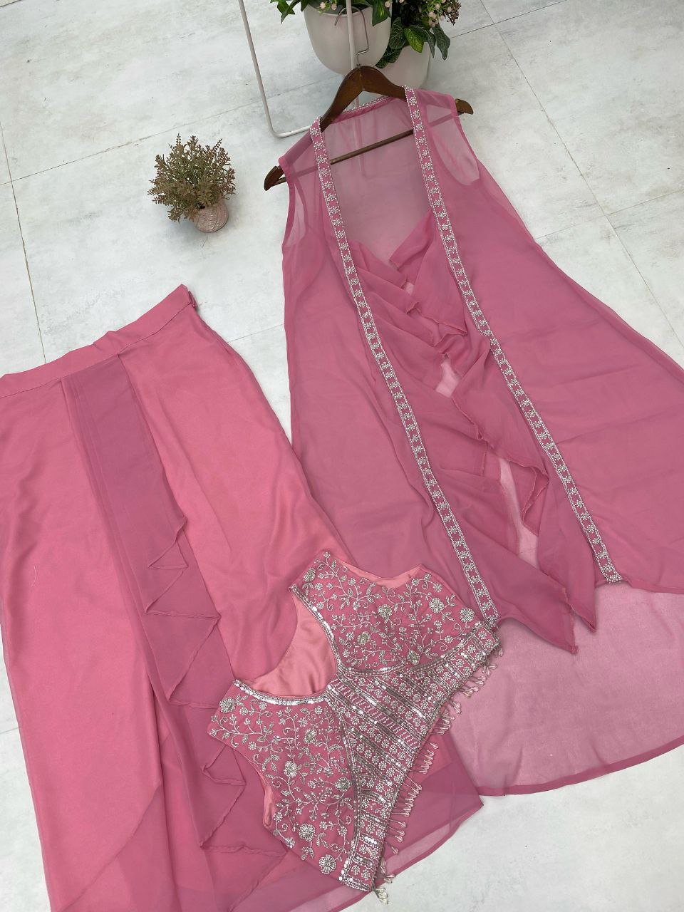 Western 3-Piece Georgette Outfit with Handwork & Embroidery – Party & Wedding Wear