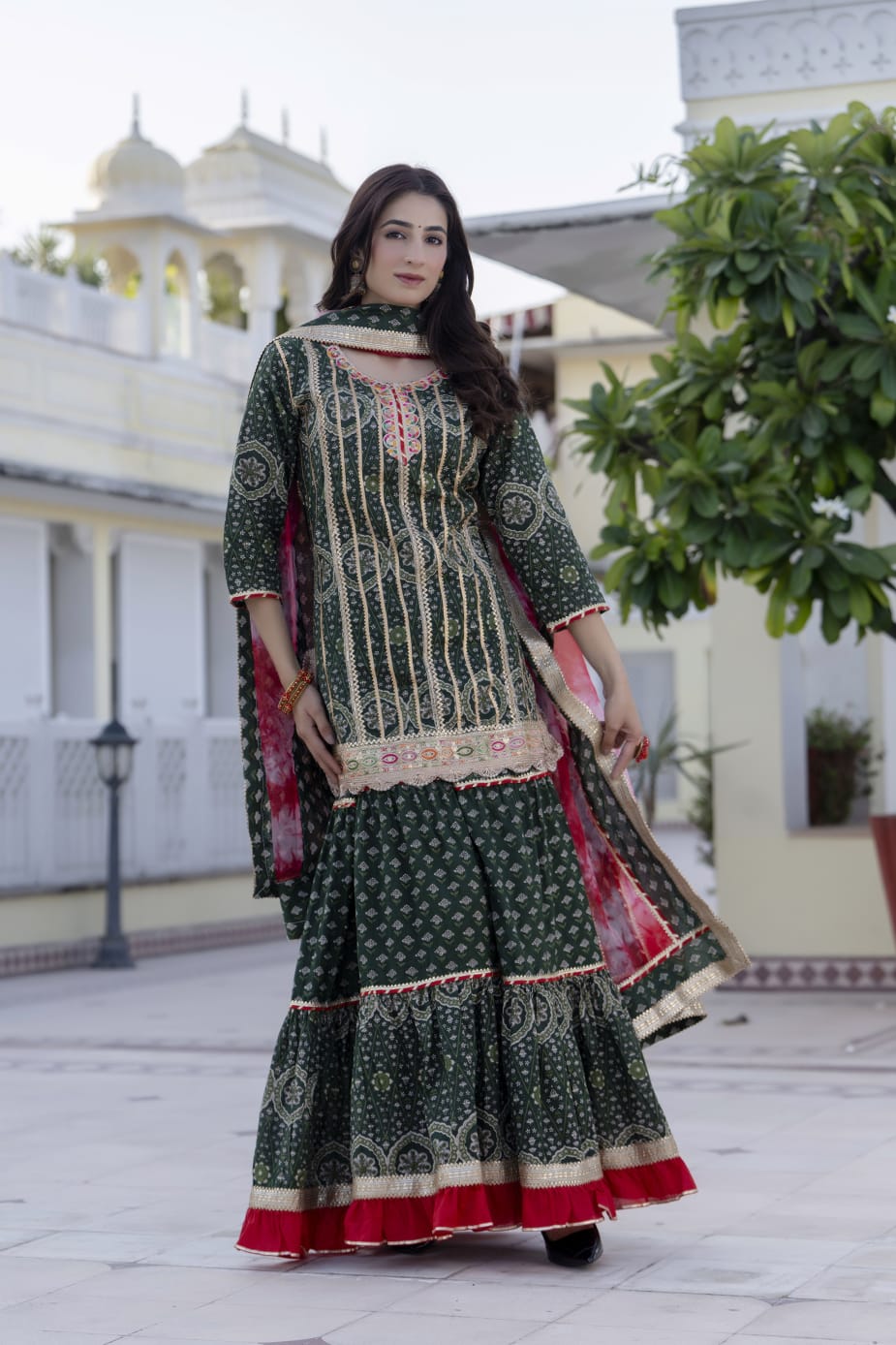 Exclusive Kurti Sharara with Luxe Tie-Dye Dupatta β Perfect for Festive Celebrations