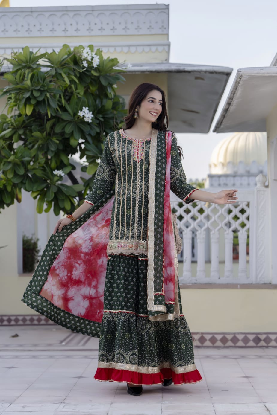 Exclusive Kurti Sharara with Luxe Tie-Dye Dupatta β Perfect for Festive Celebrations