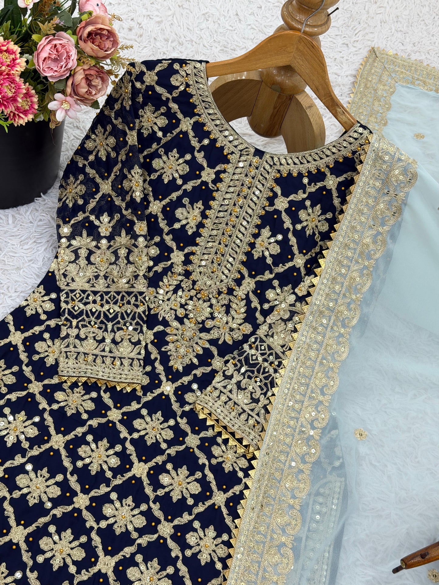 Premium 3-Piece Designer Plazzo Set With Heavy Faux Georgette Fabric