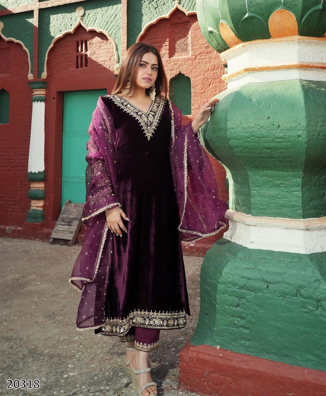 Premium Designer Pure Viscose Velvet Top–Bottom & Dupatta Set