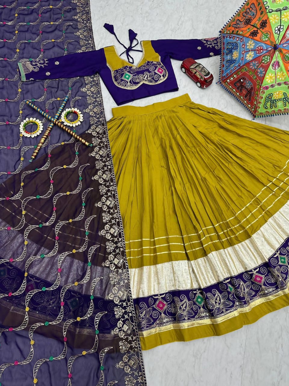 Navratri Special Pure Cotton Lehenga Choli Set | 6-Meter Flair | Heavy Thread & Sequins Work | Premium Dupatta