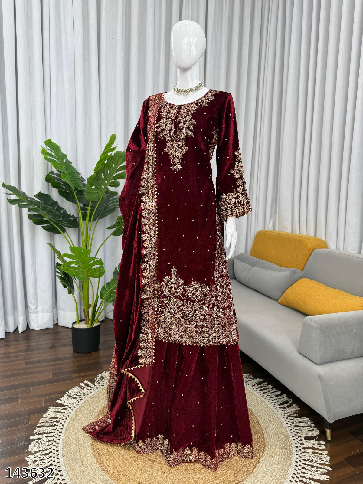 Premium Designer Viscose Velvet Top Plazzo Dupatta Set with Sequins & Coding Work ā Party & Festive Wear