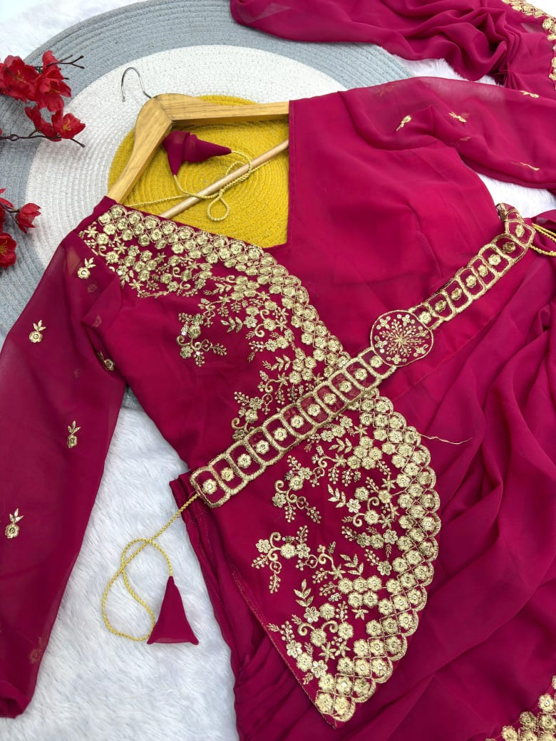 Designer Drape Lehenga Saree Set with Blouse & Jacket | Ready-to-Wear Ethnic Party Wear