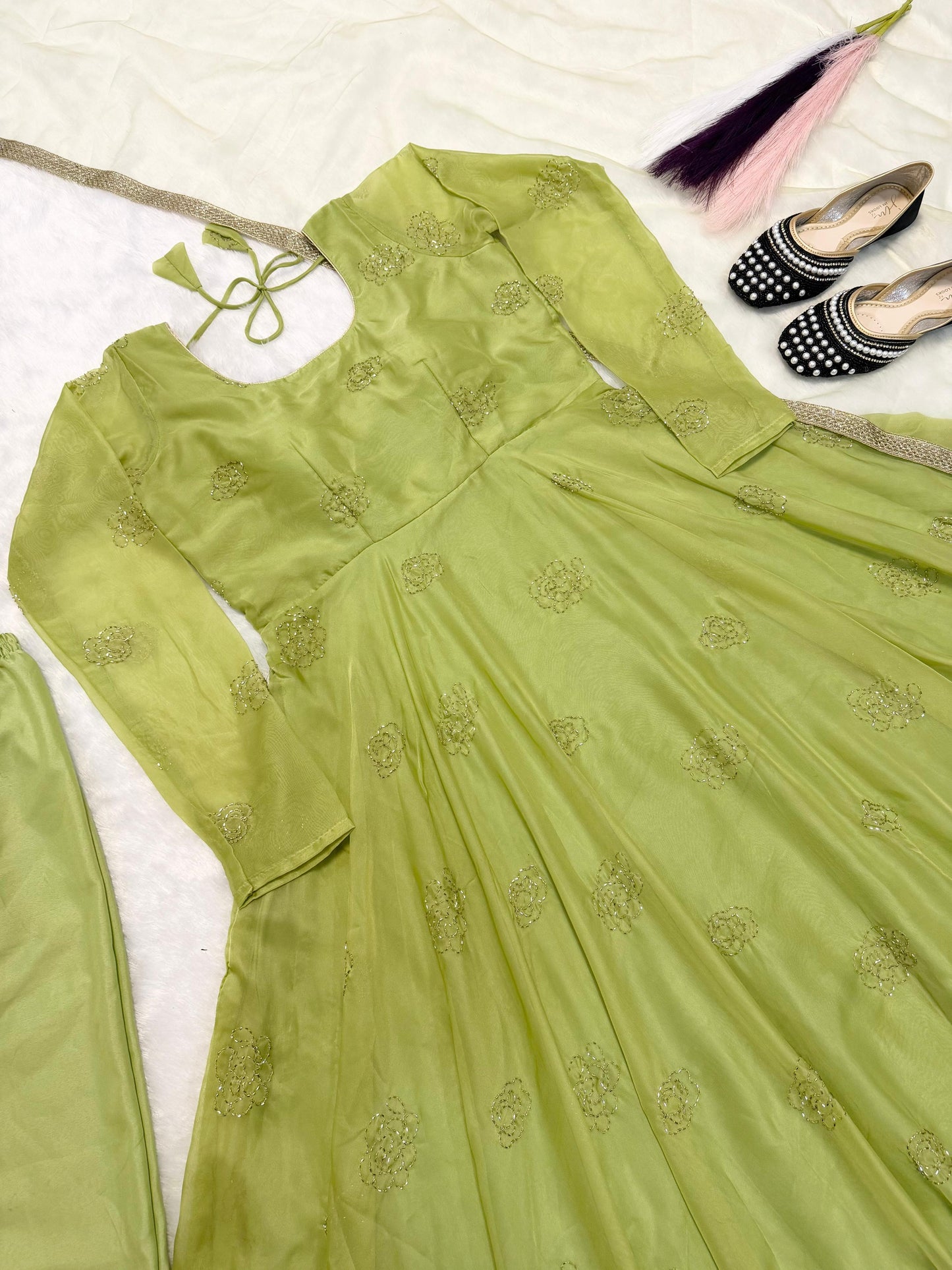 Designer Party Wear Top with Farshi Salwar & Dupatta Set | Fully Stitched