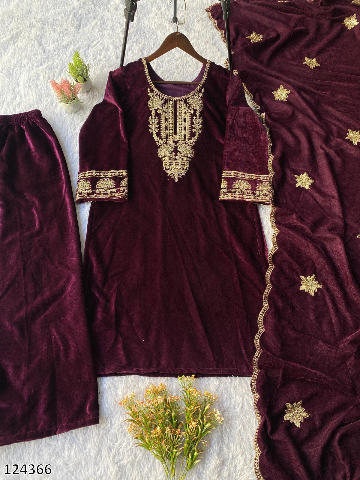 Winter Velvet 3-Piece Palazzo Suit with Sequin Embroidery | Party & Festive Wear