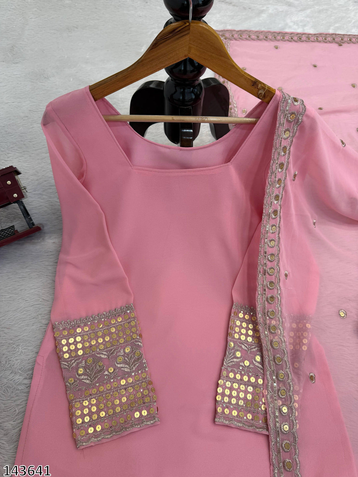 Designer Fox Georgette Top Sharara & Dupatta Set | Heavy 9mm Sequin Embroidery – Ready to Wear