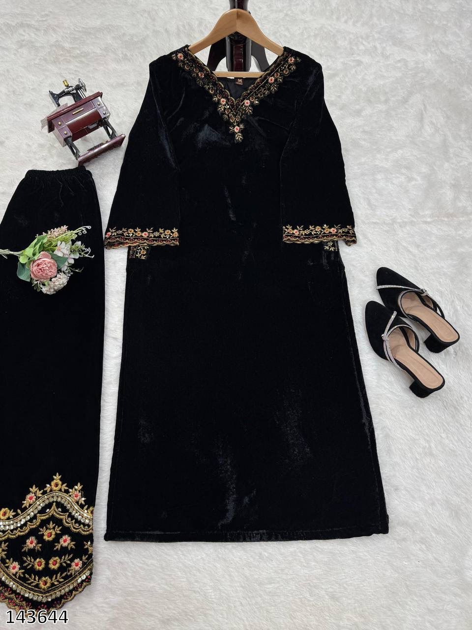 Luxury Viscos Velvet Top & Pant Set with Elegant Thread & Sequence Work