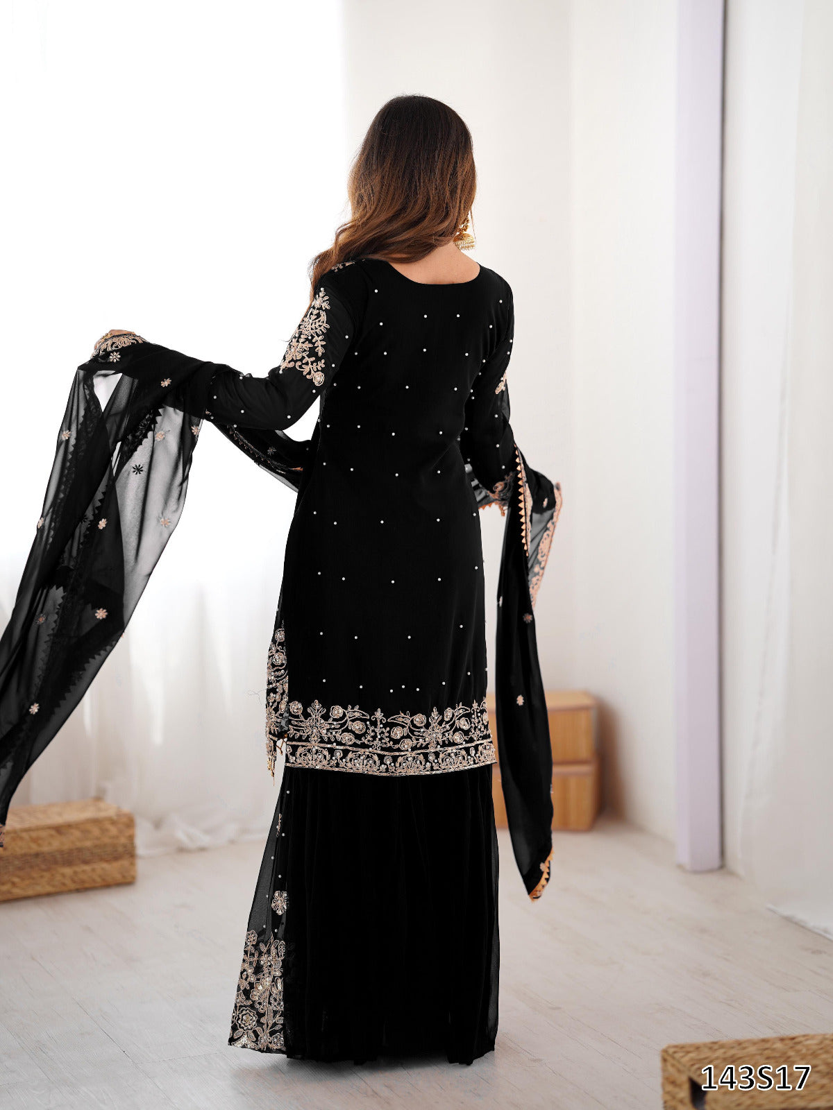 Premium Faux Georgette Sharara Set with Pearl & Cording Dori Work | Designer Boutique Wear
