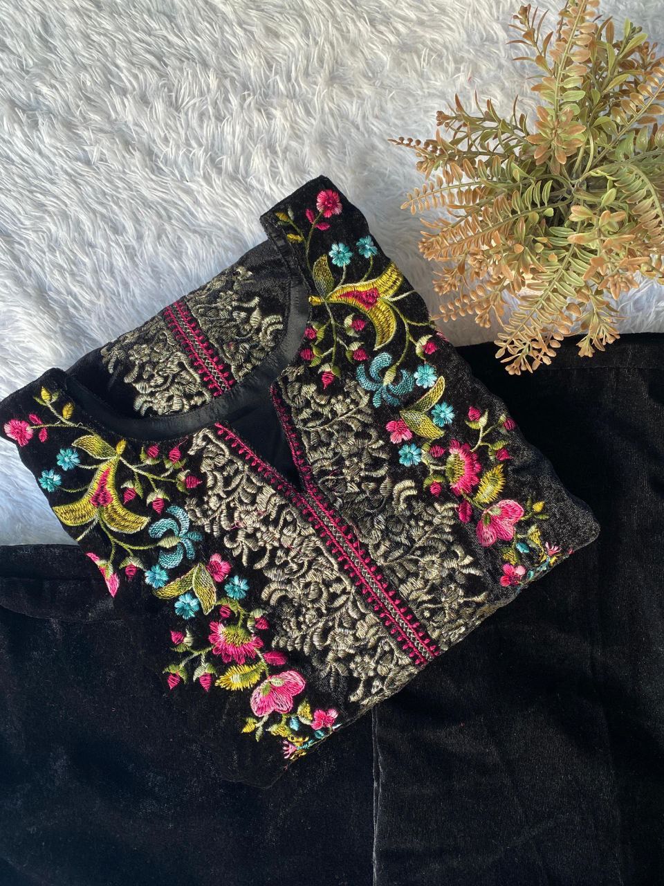 Velvet Designer Winter Co-Ord Set for Women | Embroidered Top & Plazzo | Ready to Wear | Elegant & Minimal