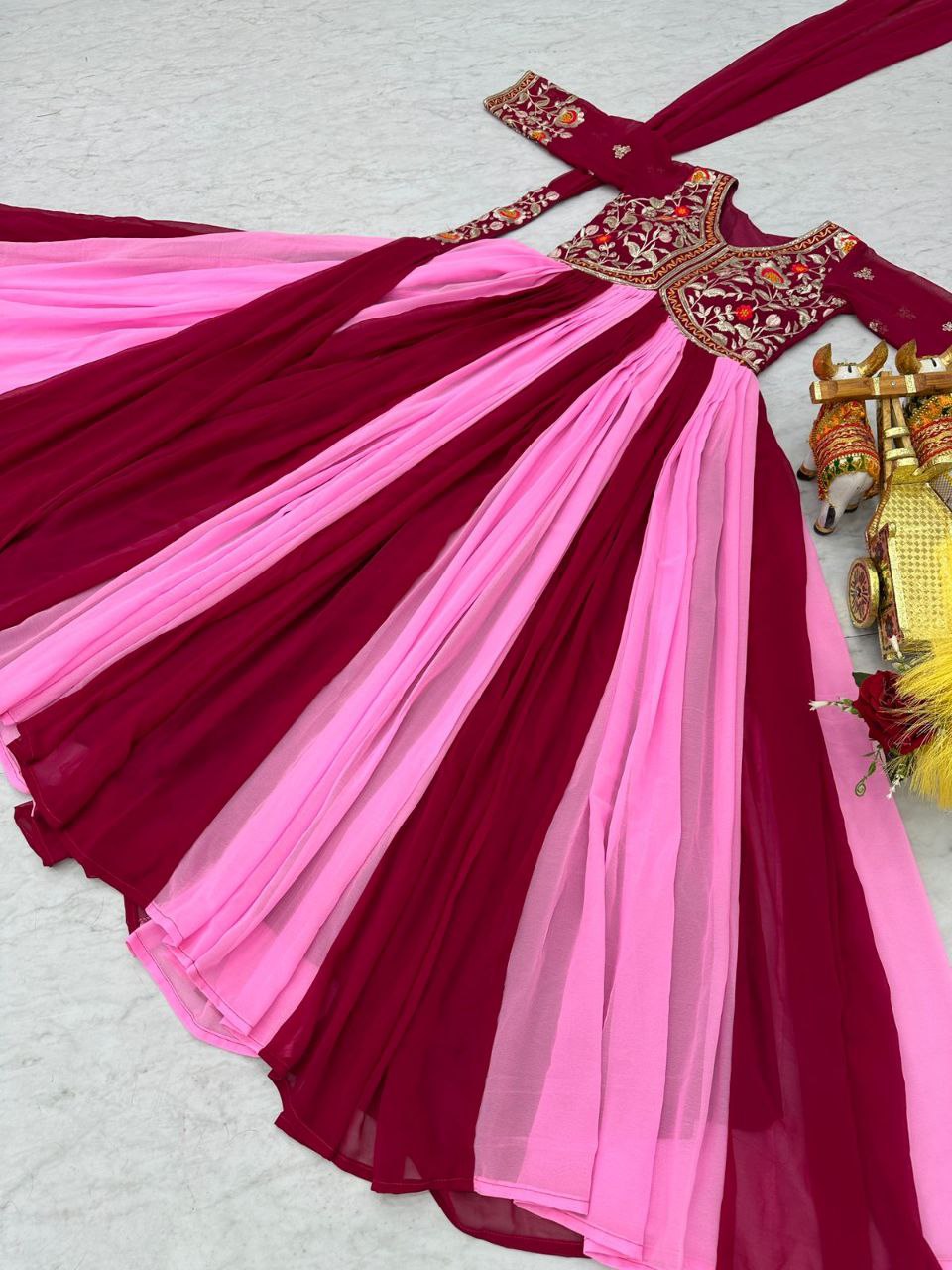 Designer Fox Georgette Embroidered Gown with Dupatta – Festive Wear