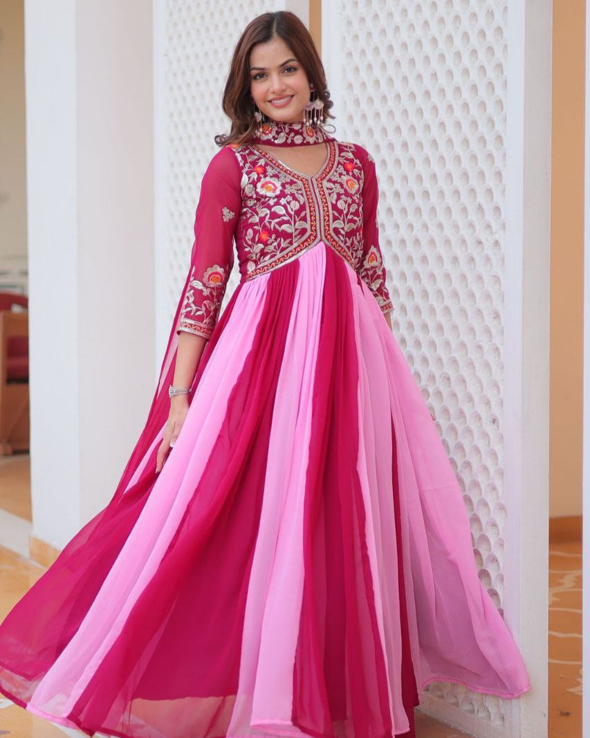 Designer Fox Georgette Embroidered Gown with Dupatta – Festive Wear