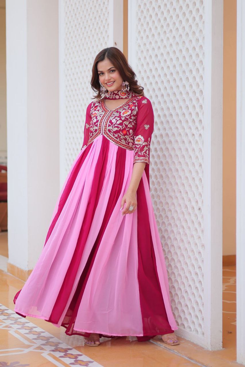 Designer Fox Georgette Embroidered Gown with Dupatta – Festive Wear