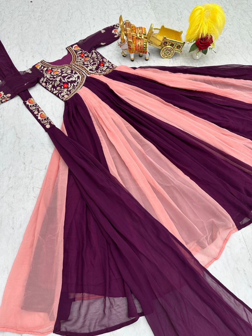 Designer Fox Georgette Embroidered Gown with Dupatta – Festive Wear