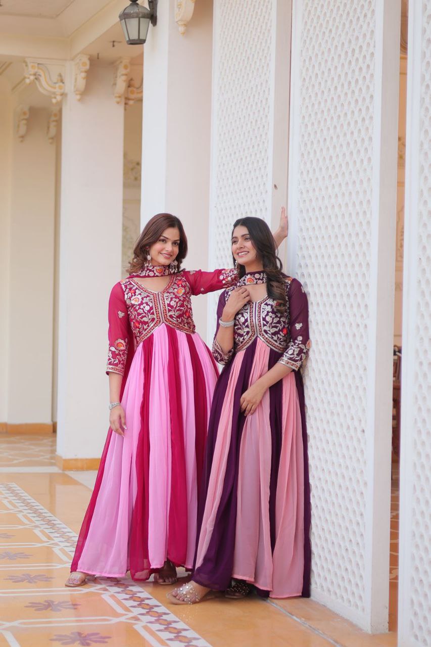 Designer Fox Georgette Embroidered Gown with Dupatta – Festive Wear