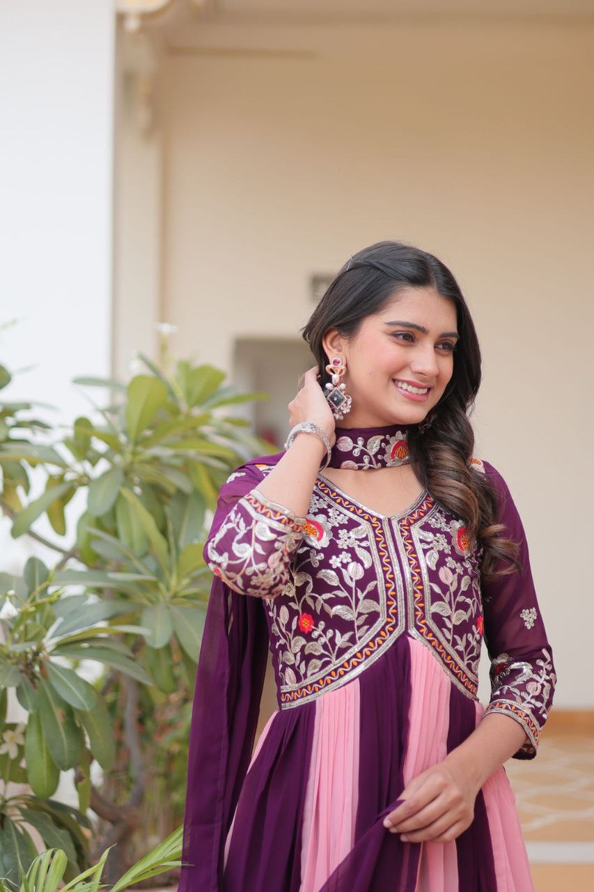 Designer Fox Georgette Embroidered Gown with Dupatta – Festive Wear