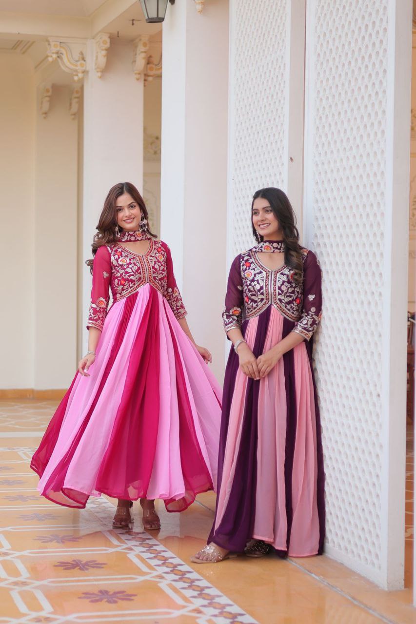 Designer Fox Georgette Embroidered Gown with Dupatta – Festive Wear