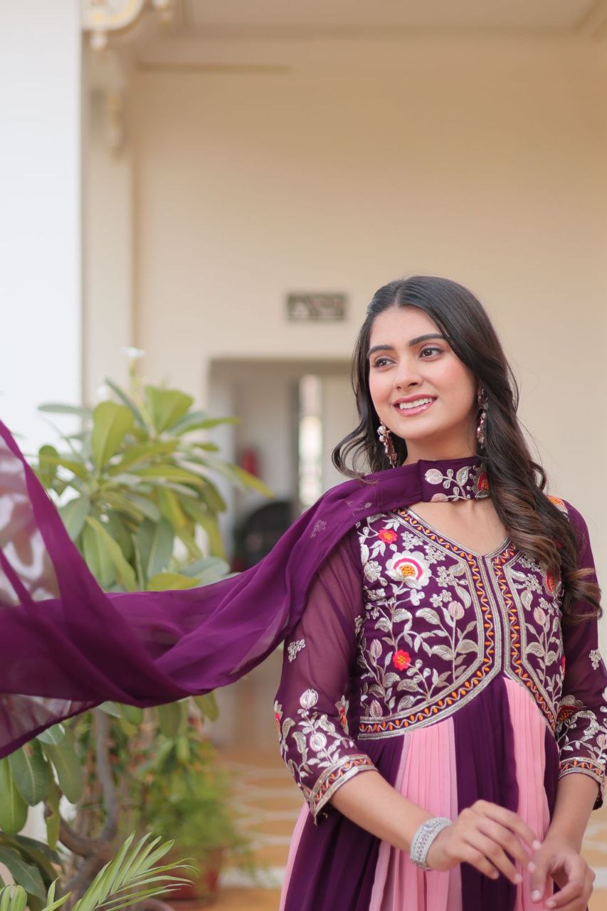 Designer Fox Georgette Embroidered Gown with Dupatta – Festive Wear
