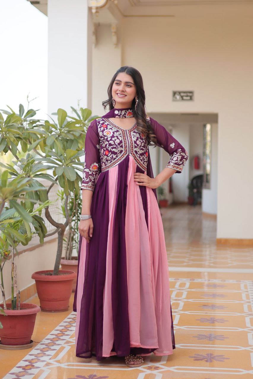 Designer Fox Georgette Embroidered Gown with Dupatta – Festive Wear