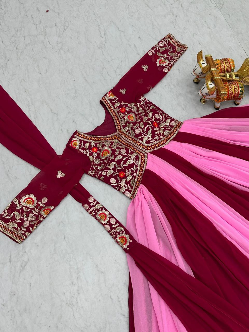 Designer Fox Georgette Embroidered Gown with Dupatta – Festive Wear