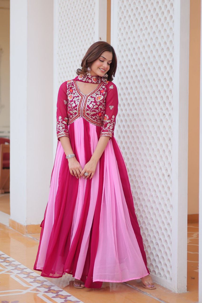Designer Fox Georgette Embroidered Gown with Dupatta – Festive Wear