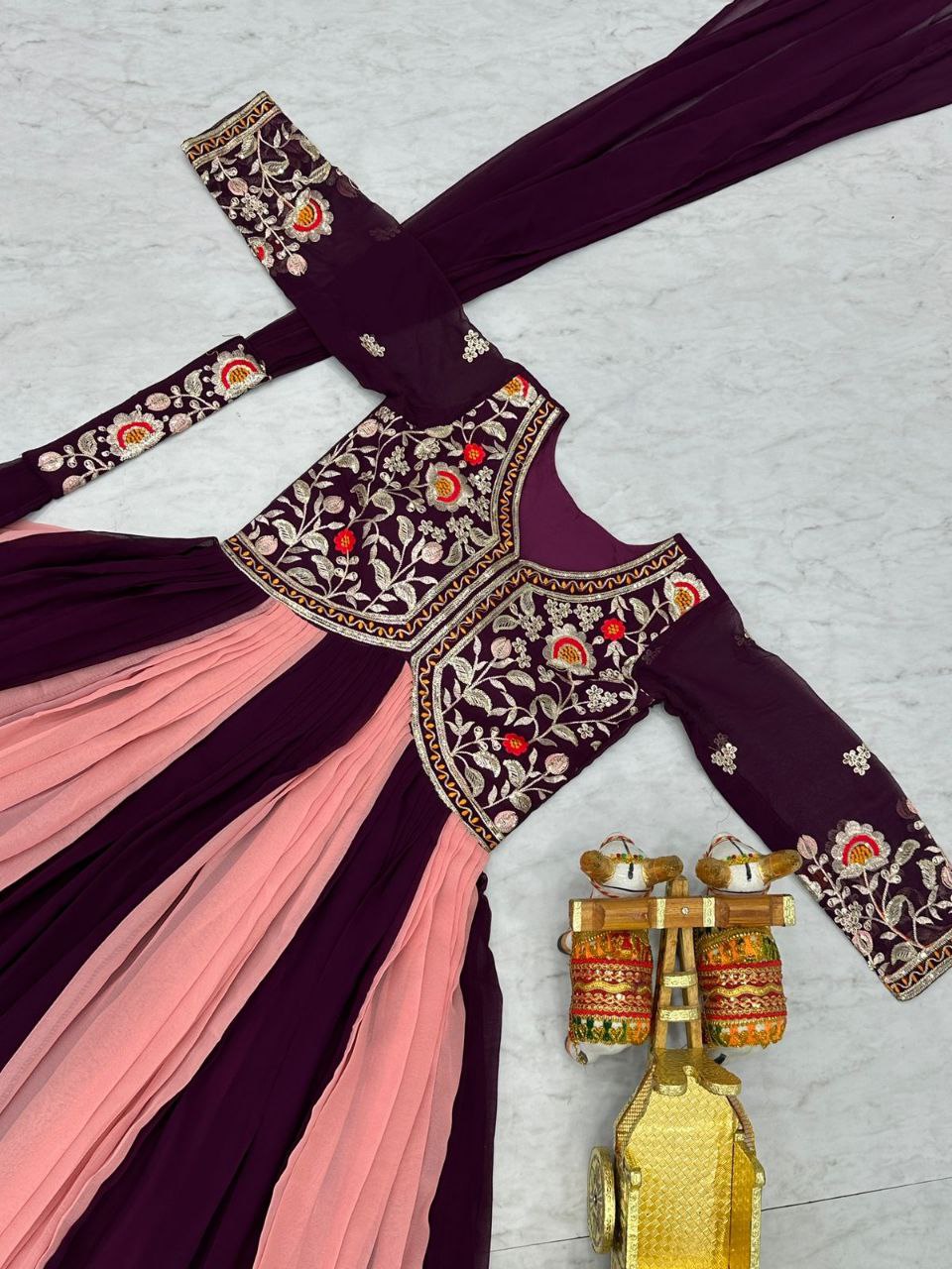 Designer Fox Georgette Embroidered Gown with Dupatta – Festive Wear