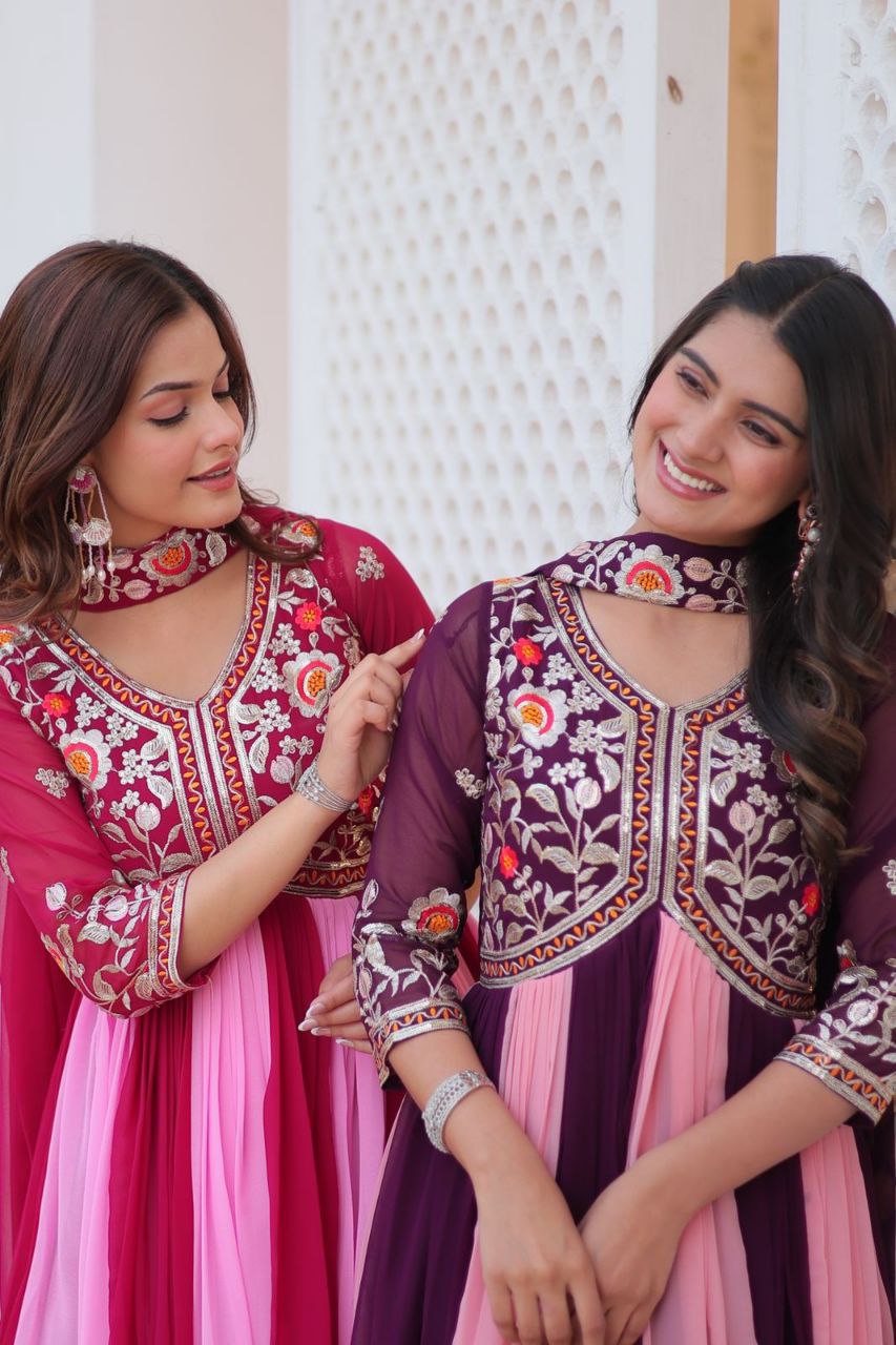 Designer Fox Georgette Embroidered Gown with Dupatta – Festive Wear